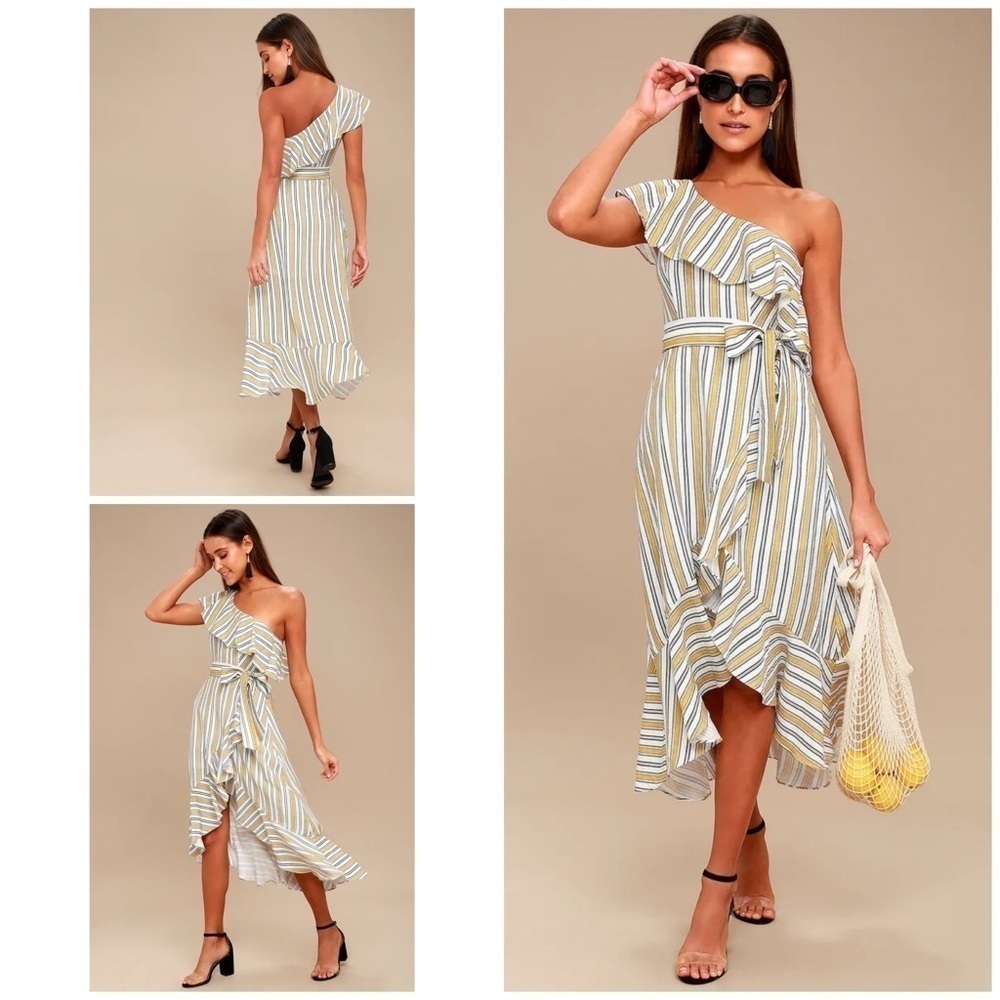 Lulu’s High Tide Striped One Shoulder Midi Dress​​​​​​​